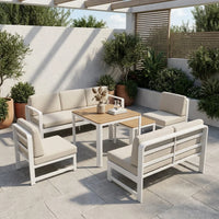 VTX-3118245 Aluminum Outdoor Sofa Set 7 Piece 3 Seater Loveseat 2 Chairs High Low Tables Modern Waterproof Durable Eco-Friendly