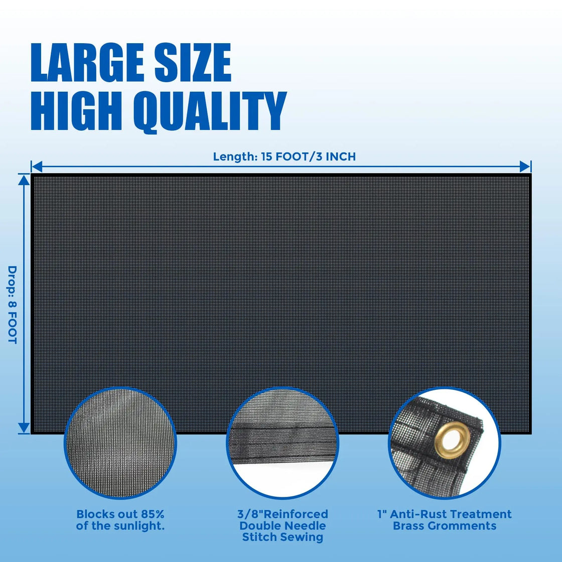Navy Blue Mesh RV Awning for 16ft Travel Trailers and Motorhomes, UV Protection Canopy