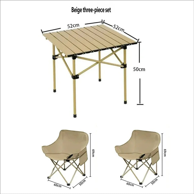 Portable Roll Up Iron Folding Camping Table and Garden Chair Set with Oxford Fabric
