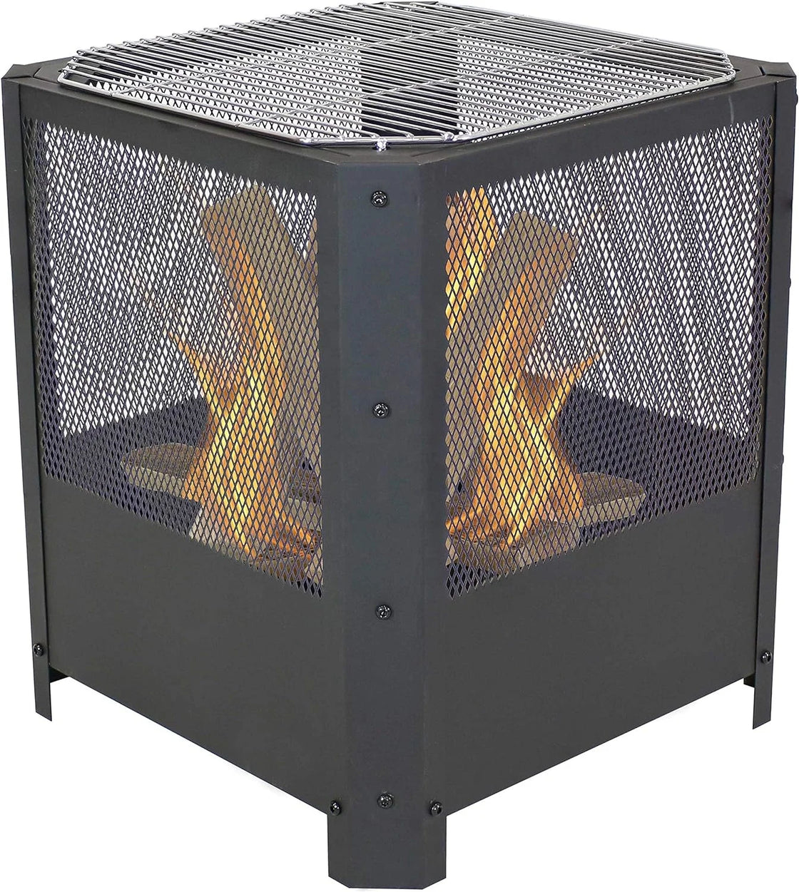 Customized Square Outdoor Wood-Burning Fire Pit with Cooking Grill, Alloy Steel, 42.5cm x 42.5cm x 50.2cm