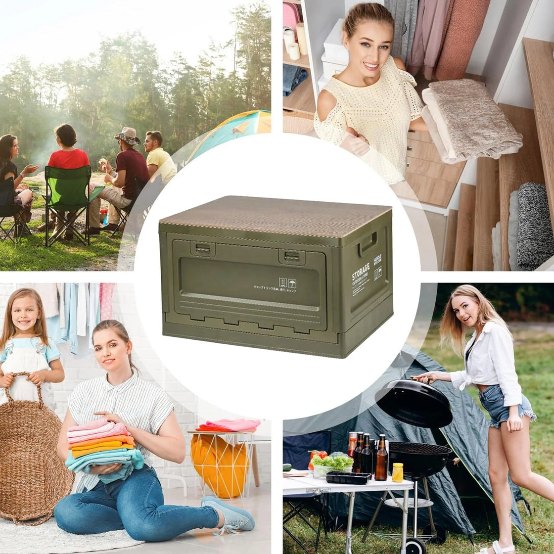 Foldable Portable 27L Camping Storage Box for Outdoor Use, Plastic Beverage and Snack Organizer