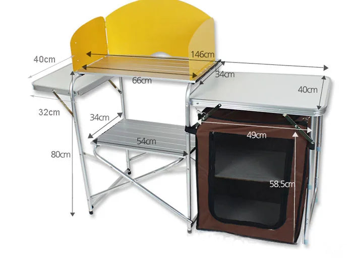 Portable Foldable Camping Kitchen Organizer, Aluminum and MDF, 176x40x80cm