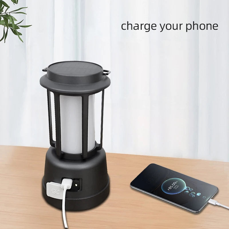 IP54 Waterproof Solar Portable Hanging Lamp & Lantern, 6500K, 300 Lumens, Rechargeable, 20,000 Hours Lifespan
