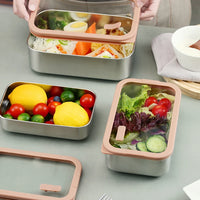 VTX-8923941 Microwavable Stainless Steel Food Storage Containers Tempered Glass Lid Air Release Hole Leakproof Meal Prep Bento Box