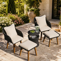 VTX-3511461 Elegant Bistro Table Chairs Set Contemporary Wicker Outdoor Furniture Collection Iron Portable Waterproof Durable