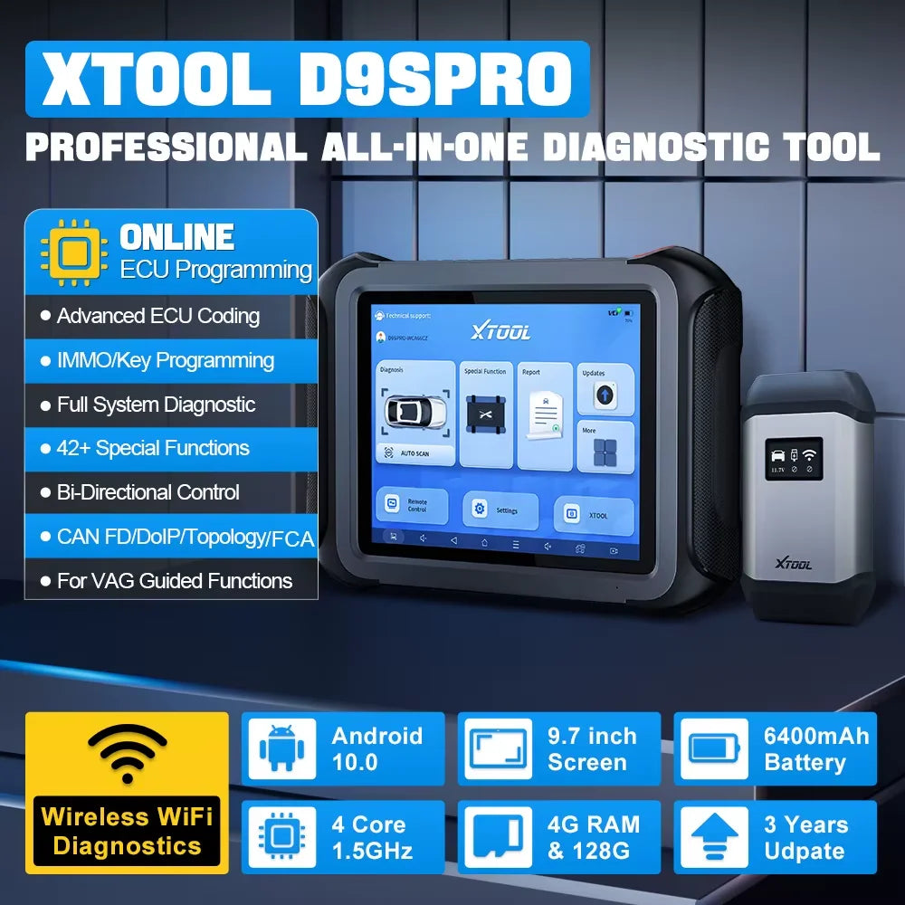 XTOOL D9S Pro Car Diagnostic Tool with ECU Programming, 45+ Services, OBD, USB, LCD Display