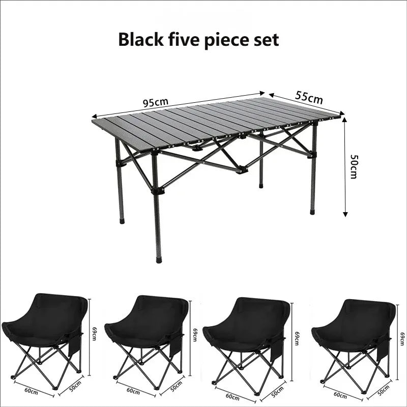 Portable Roll Up Iron Folding Camping Table and Garden Chair Set with Oxford Fabric