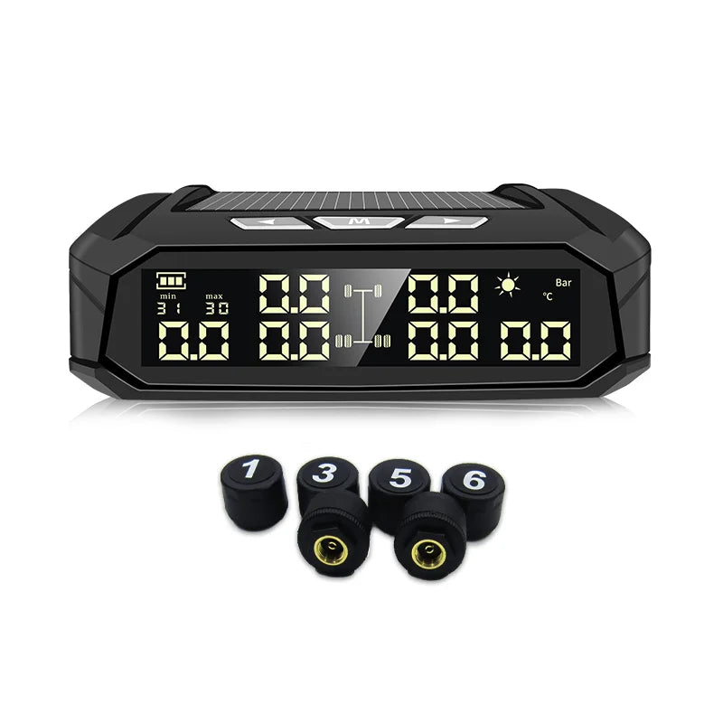 Solar Tire Pressure Monitoring System with 6 External Sensors and Digital LCD Display