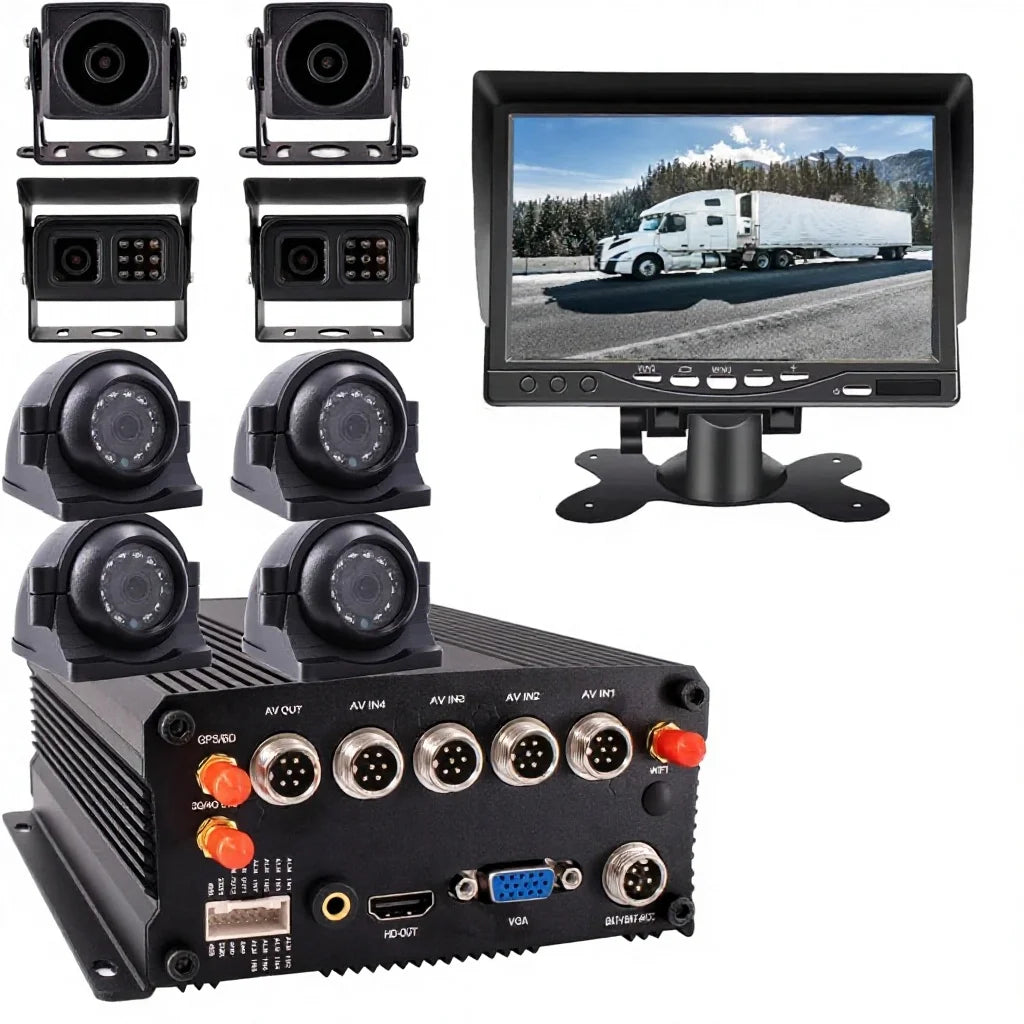 8-Channel Mobile DVR Backup Camera System with 1080P AHD Remote Monitor for Vehicles, Waterproof Cameras