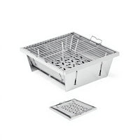 VTX-0841765 Outdoor Camping Stainless Steel Barbecue Grill Folding BBQ Stove Foldable Grilling Oven Tea-Brewing Fireplace IGT 15