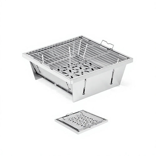 VTX-0841765 Outdoor Camping Stainless Steel Barbecue Grill Folding BBQ Stove Foldable Grilling Oven Tea-Brewing Fireplace IGT 15