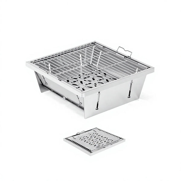 VTX-0841765 Outdoor Camping Stainless Steel Barbecue Grill Folding BBQ Stove Foldable Grilling Oven Tea-Brewing Fireplace IGT 15