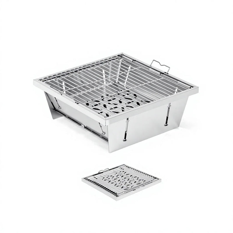 VTX-0841765 Outdoor Camping Stainless Steel Barbecue Grill Folding BBQ Stove Foldable Grilling Oven Tea-Brewing Fireplace IGT 15