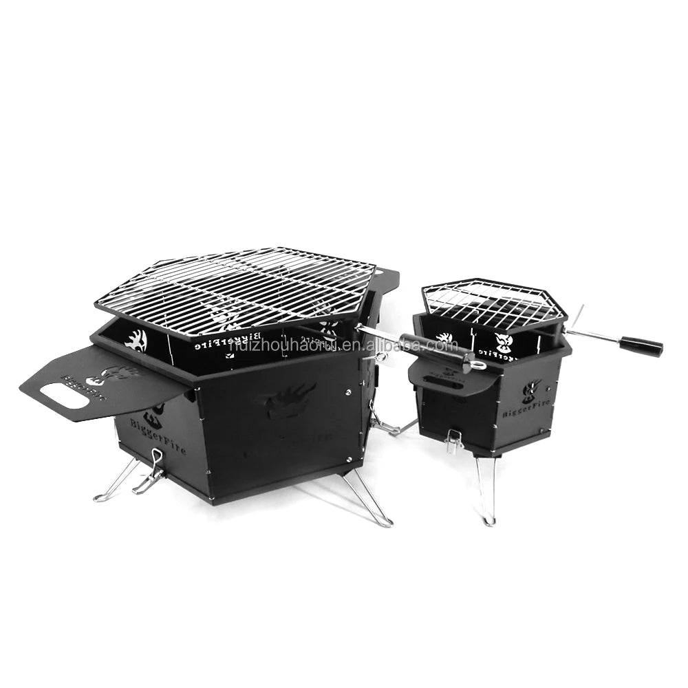 Outdoor Portable Charcoal BBQ Grill, Adjustable Height, Easy Assembly, Steel Construction, Black