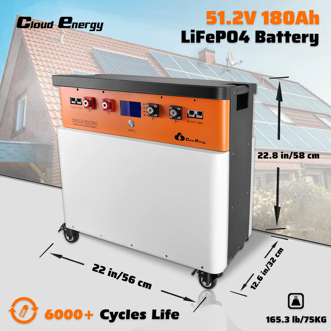 48V 180Ah LiFePO4 Powerwall Battery for Home Solar Energy System, RV, Camping, 9216Wh Capacity, 5-Year Warranty