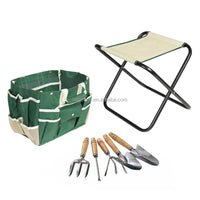 VTX-1676453 7 Piece Lightweight Portable Gardening Tool Kit Folding Detachable Garden Set Stool Seat Tote Bag Outdoor Camping