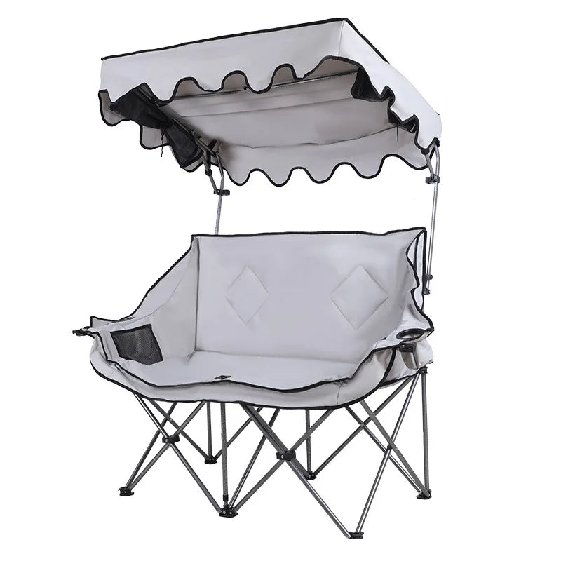 Outdoor Folding Chair with Integrated Awning Canopy and Double Backrest for Camping, Beach, and Fishing