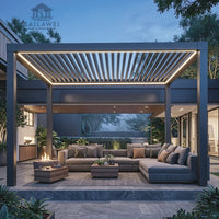 VTX-2036901 Luxury Modern Eco-Friendly 3x3m Wall Mounted Pergola Aluminum Louvered Roof Motorized Waterproof Smart Sunshade Patio