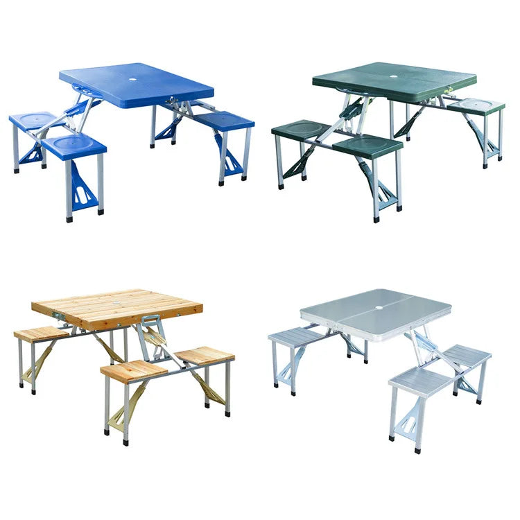 Foldable Aluminum Outdoor Dining Table and Chairs Set, Waterproof Metal Picnic Furniture, Square Design, Modern Style