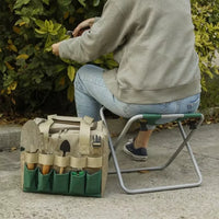 VTX-1774757 Portable Folding Garden Kneeler Heavy Duty Handles Hand Tools Set Including Chair Seat Tote Bag Polyester Camping