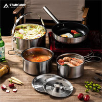 VTX-1628197 STARCAMP 5pcs 304 Stainless Steel Outdoor Picnic Camping Pot Cookware Kit Kitchen Set Cooking Cutlery Sets Carry Bag