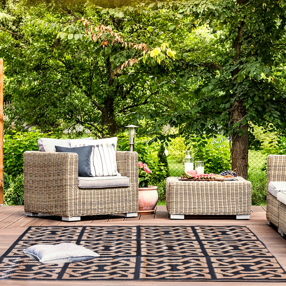 Outdoor Woven Mat, Rectangular, Washable, Stain Resistant, Non-Slip, Geometric Pattern, Polypropylene, Flat Pile