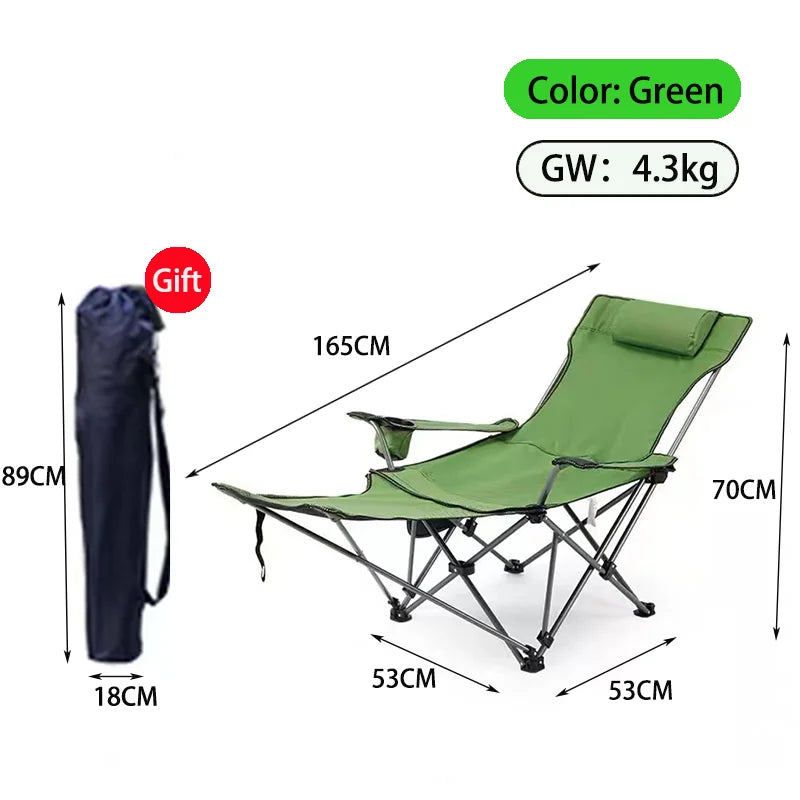 Folding Portable Camping Chair with Steel Frame and Oxford Fabric, 165x53x70cm, Weight Capacity 120-150kg