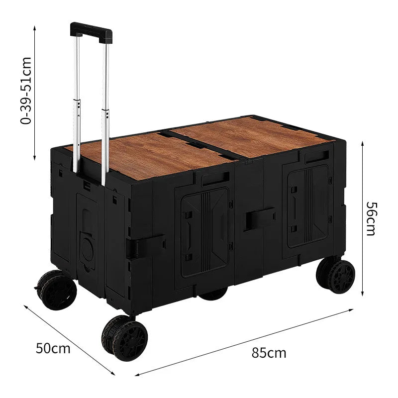 Foldable Five-Wheel Utility Cart for Outdoor Camping, Travel, and Picnics - Large Capacity Mobile Food Trolley