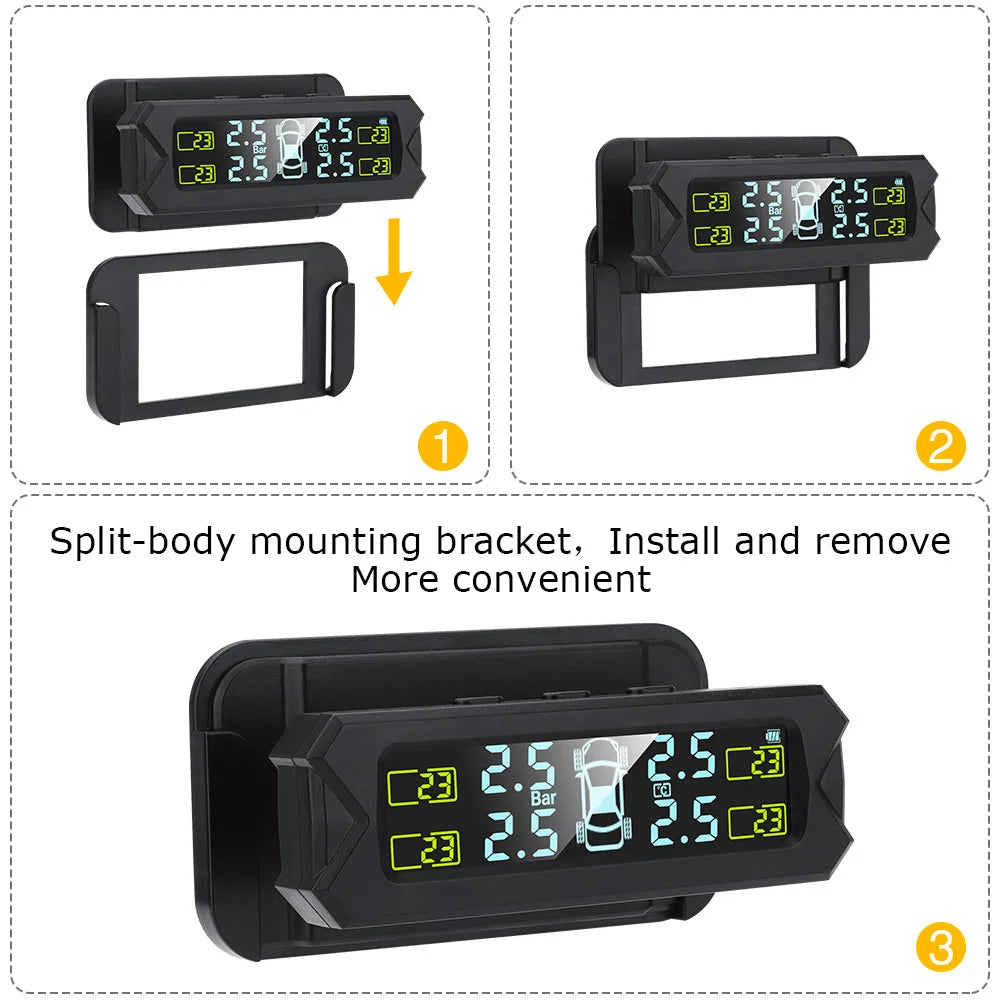 Solar USB Charging Tire Pressure Monitoring System with 4 External Sensors for Vehicles