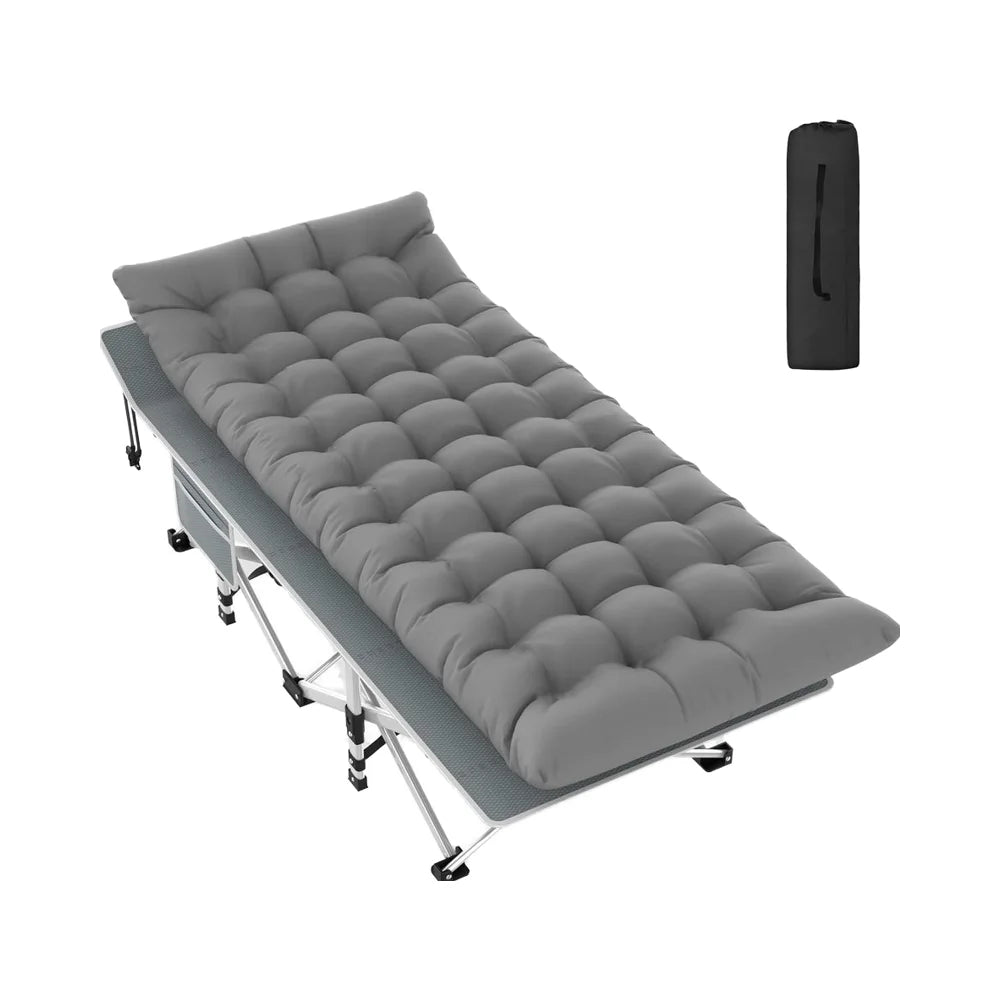 Portable Foldable Outdoor Camping Cot with Mattress Cushion, Steel Frame, Modern Design