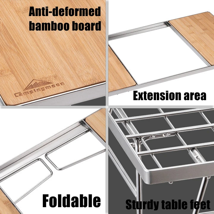 Outdoor Camping Stainless Steel Barbecue Table, Portable Folding Picnic Table, 60x37x46CM, Metal and Aluminum Construction