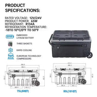 VTX-9284389 Fridge Wheels Freezer Box Dual Temperature Control Picnic Camping Dc 12V/24V AC100-240V 65W Plastic Portable Hiking