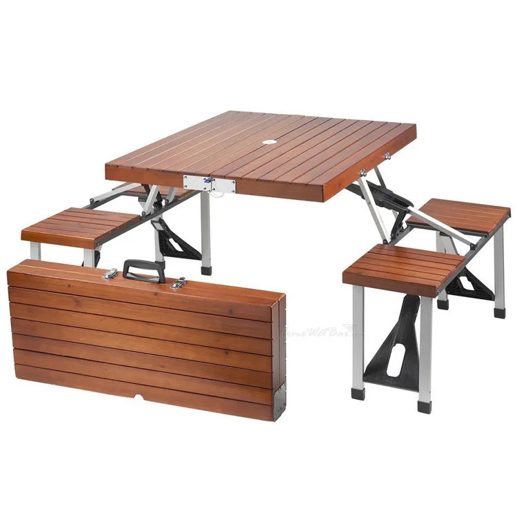 Foldable Aluminum Outdoor Dining Table and Chairs Set, Waterproof Metal Picnic Furniture, Square Design, Modern Style