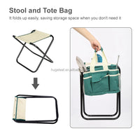 VTX-1676453 7 Piece Lightweight Portable Gardening Tool Kit Folding Detachable Garden Set Stool Seat Tote Bag Outdoor Camping