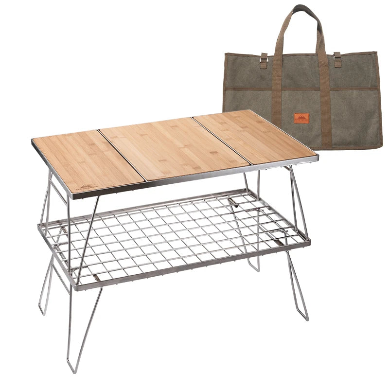Outdoor Camping Stainless Steel Barbecue Table, Portable Folding Picnic Table, 60x37x46CM, Metal and Aluminum Construction