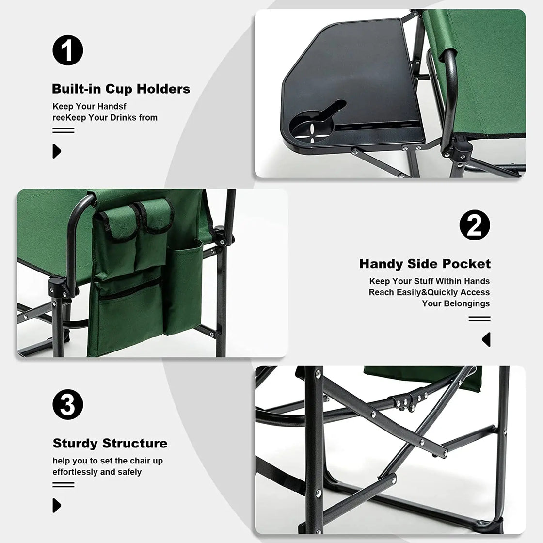 Metal Folding Lawn Chair, Outdoor Furniture, Camping Chair, Beach Chair, Iron Frame, 300 lbs Capacity, Modern Design