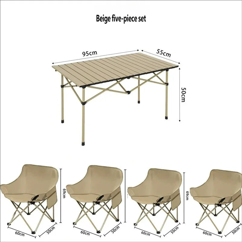 Portable Roll Up Iron Folding Camping Table and Garden Chair Set with Oxford Fabric