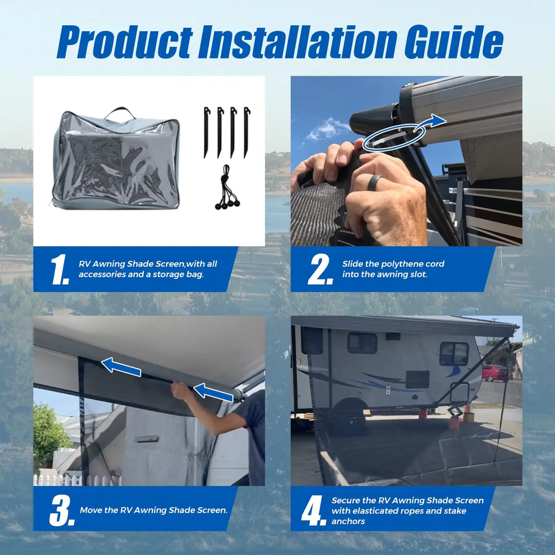 Navy Blue Mesh RV Awning for 16ft Travel Trailers and Motorhomes, UV Protection Canopy