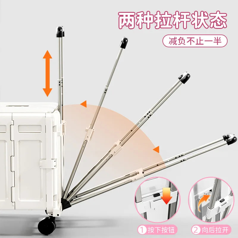 Lightweight Folding Trolley for Outdoor Camping and Food Storage, Large Capacity, Rectangle, Pink, 43*38*54CM