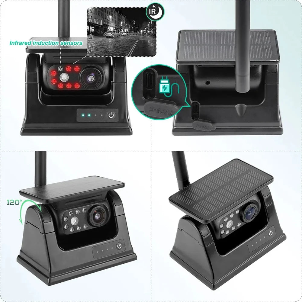 Solar Powered Magnetic Dash Cam with 7-Inch Monitor, 1080P Resolution, Night Vision, Waterproof, for Cars, Trucks, RVs, and Trailers