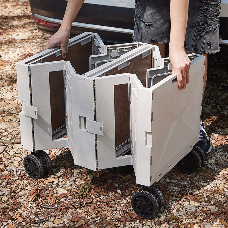 Foldable Five-Wheel Utility Cart for Outdoor Camping, Travel, and Picnics - Large Capacity Mobile Food Trolley