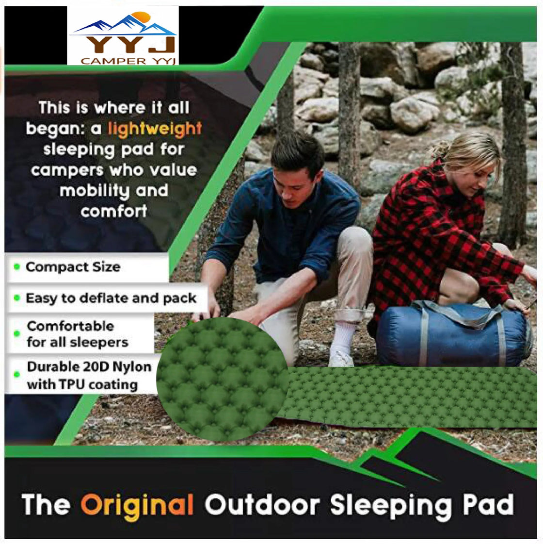 Ultralight Inflatable Camping Sleeping Pad - TPU Material, Built-in Inflator, 195x59x6cm, Max Load 150kg