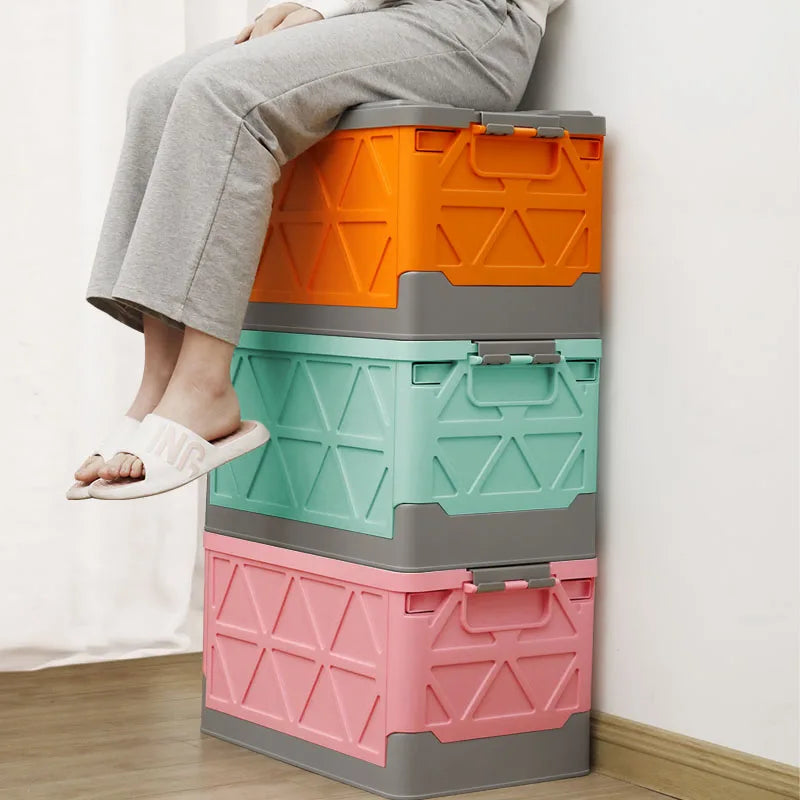 Large Movable Outdoor Storage Box with Wooden Cover, Square Shape, 35L Capacity, Eco-Friendly Plastic, Folding Design
