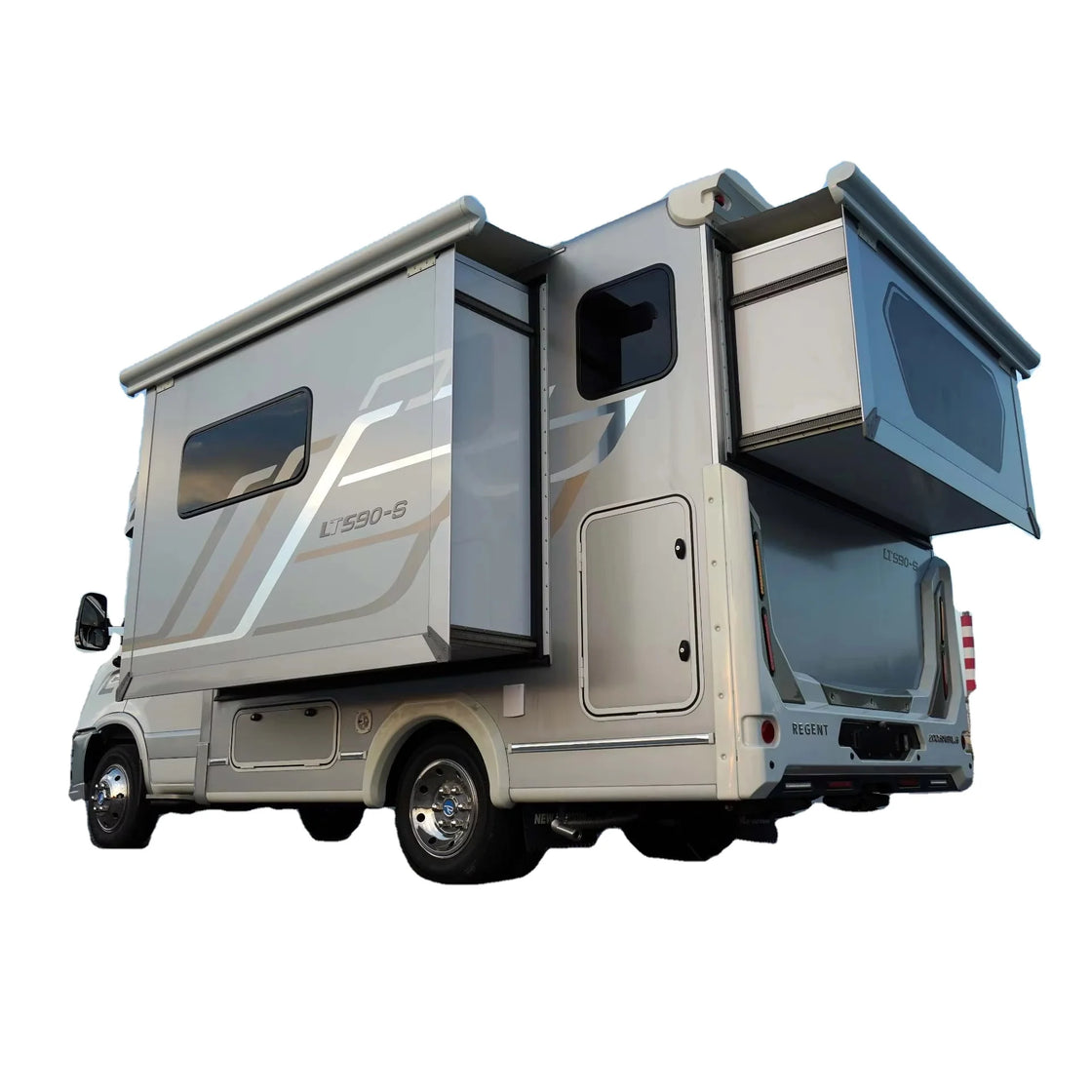 Double Expansion Two Bedroom Off-Road Motorhome for 4-6 Persons, Silver, 5995mm x 2500mm, Leather Interior, Full Amenities