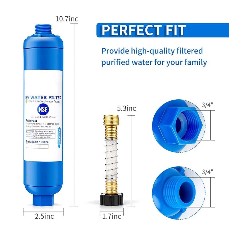 KDF Carbon Inline Portable RV Water Filter System, Model JY-RV-01, White/Blue/Green, Filters 8000L