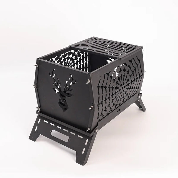 VTX-1431589 Portable Stove Outdoor Courtyard Carbon Steel Fire Pit Foldable Barbecue Grill Detachable Campfire Stand Firewood