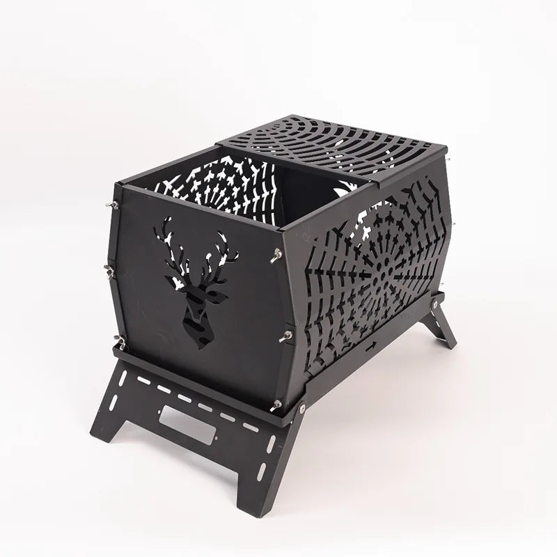 VTX-1431589 Portable Stove Outdoor Courtyard Carbon Steel Fire Pit Foldable Barbecue Grill Detachable Campfire Stand Firewood