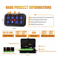 VTX-8366885 Dimmable Touch Control Panel Box Electronic Relay System Car 8 Gang Switch Truck ATV UTV Boat Marine SUV Caravan