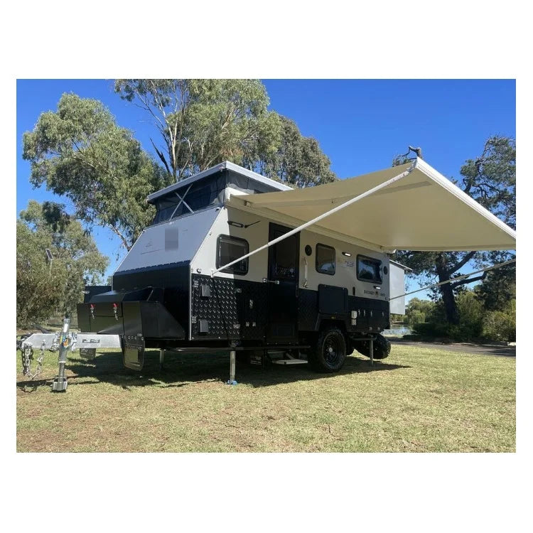 15ft Motorhome RV Caravan Toy Hauler Trailer with Customization for Camping, Aluminum and Fiberglass, 3000KG Payload