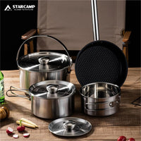 VTX-1628197 STARCAMP 5pcs 304 Stainless Steel Outdoor Picnic Camping Pot Cookware Kit Kitchen Set Cooking Cutlery Sets Carry Bag